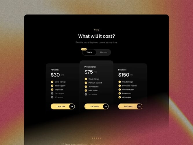 Preview of a custom-built pricing page